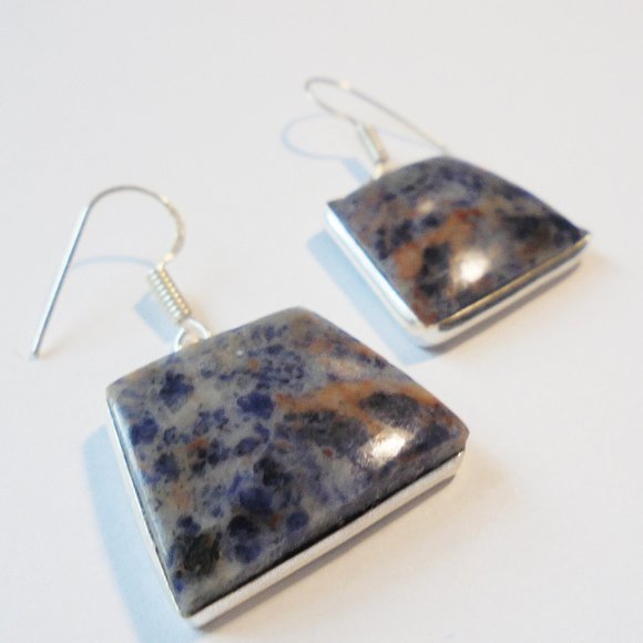 Earrings Sodalite 925 Sterling Silver Jewelry - Picture 7 of 8